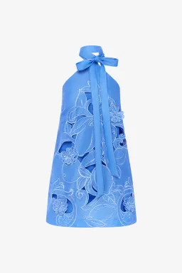 Leo Lin Lola Appliqué Halterneck Mini Dress Azure Size 12 for rent on The Volte - image 1