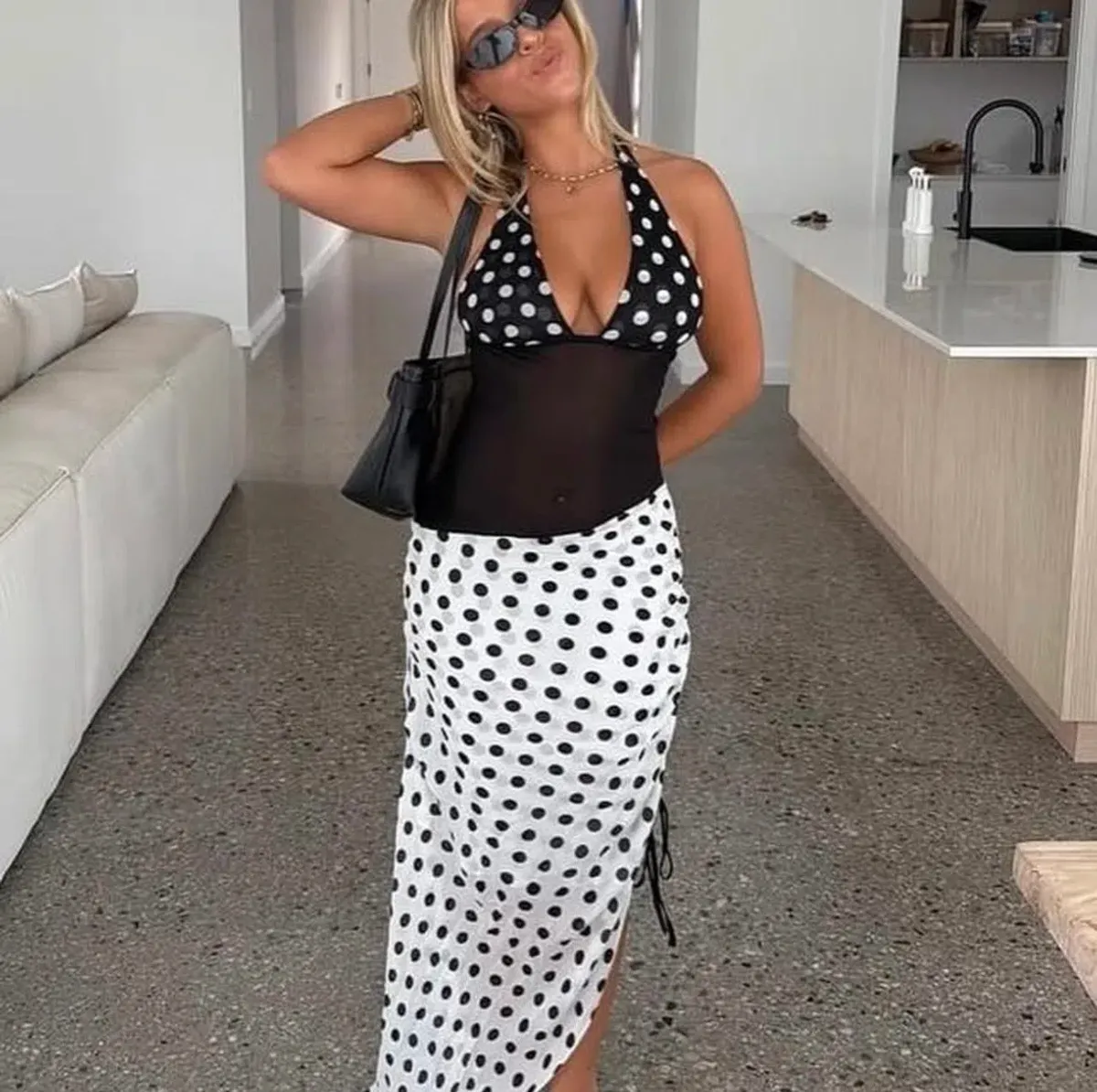 Benni Marnie maxi dress - b/w polka size 6 - Image 1