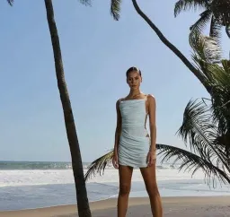 BENNI Tanner Mini Dress In Frost Blue | Size AU 12 for rent on The Volte - image 1