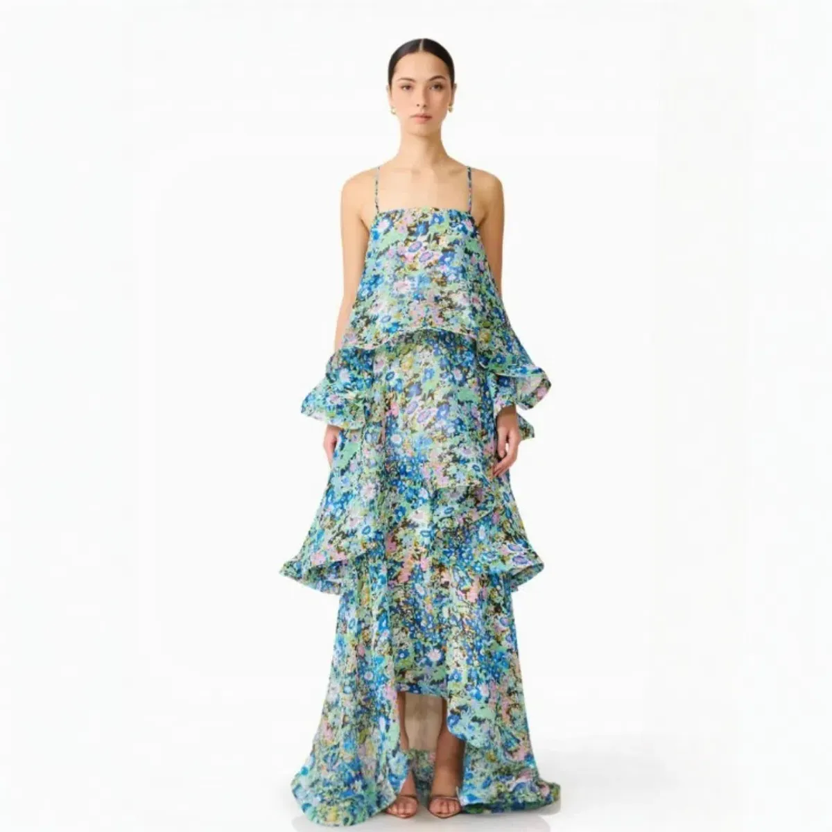 Elliatt Armani Tiered Maxi Dress In Blue Floral Size Medium - Image 5