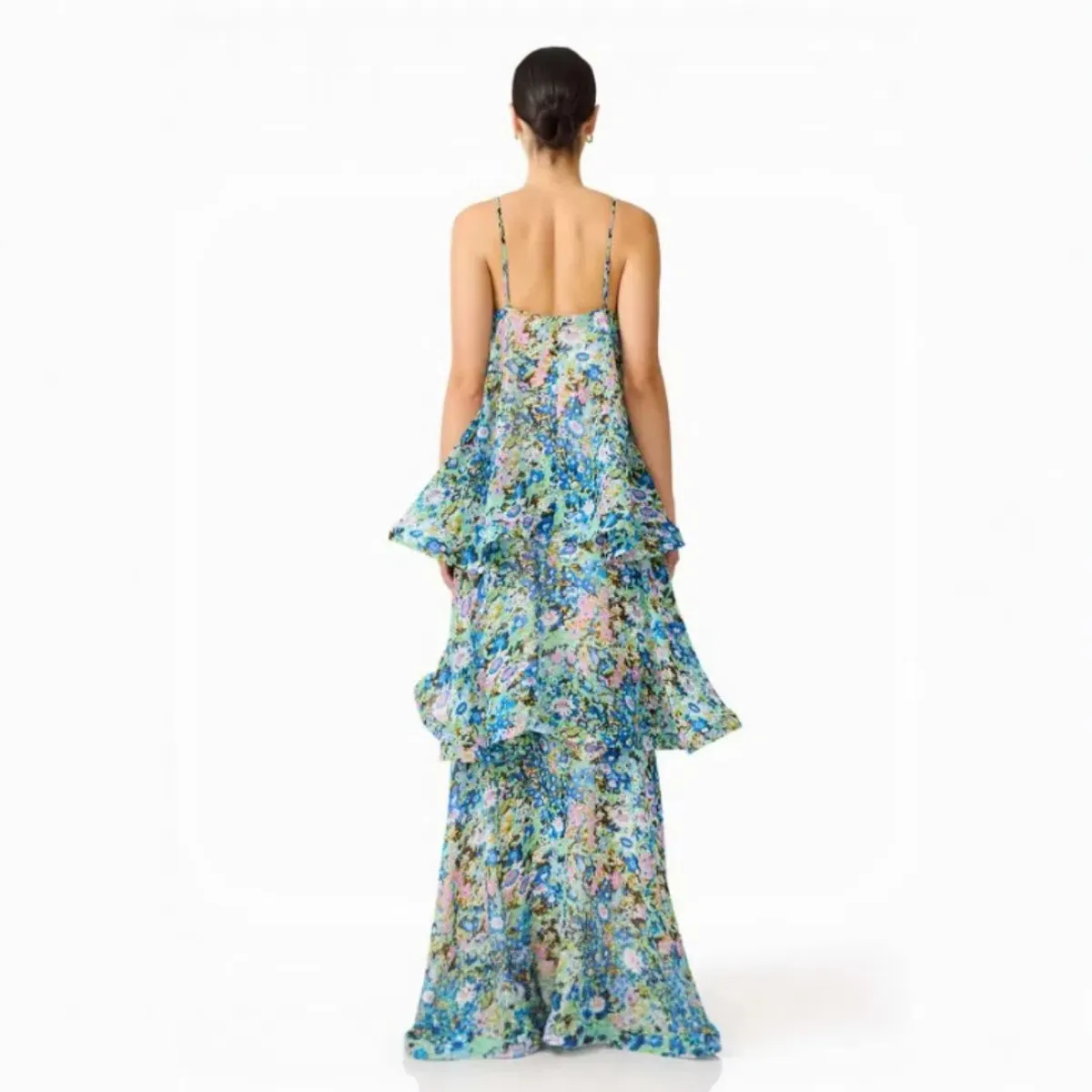 Elliatt Armani Tiered Maxi Dress In Blue Floral Size Large - Image 6