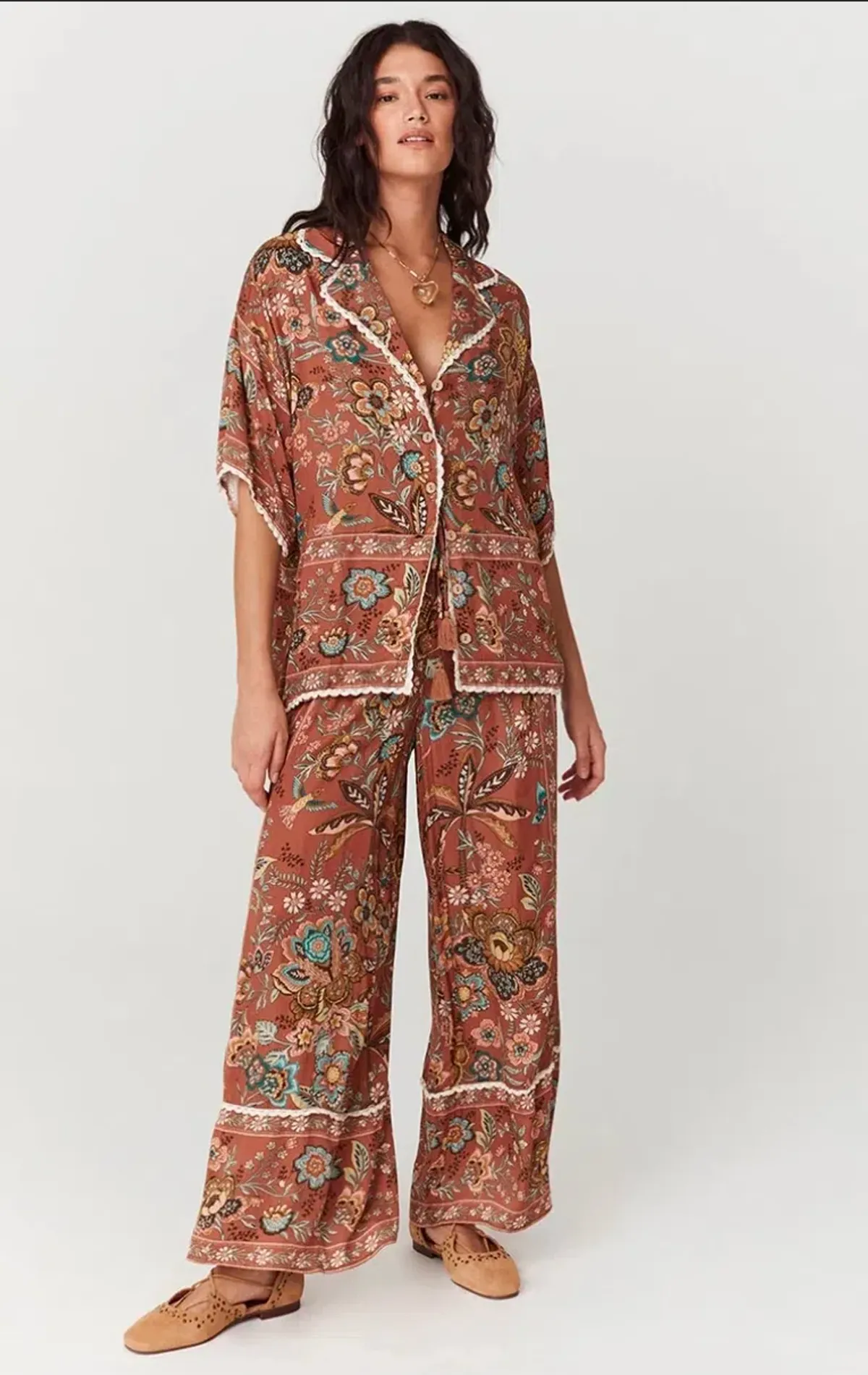 SPELL Mojave Lily blouse and pant set. Blouse size S pants size M. - Image 2