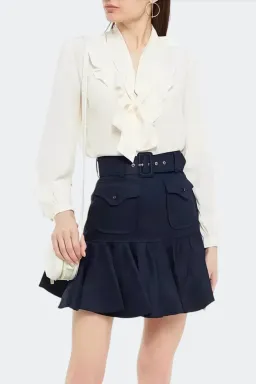 Zimmermann Glassy Safari Belted Linen Mini Skirt Blue Size AU 10 / 1 for rent on The Volte - image 1
