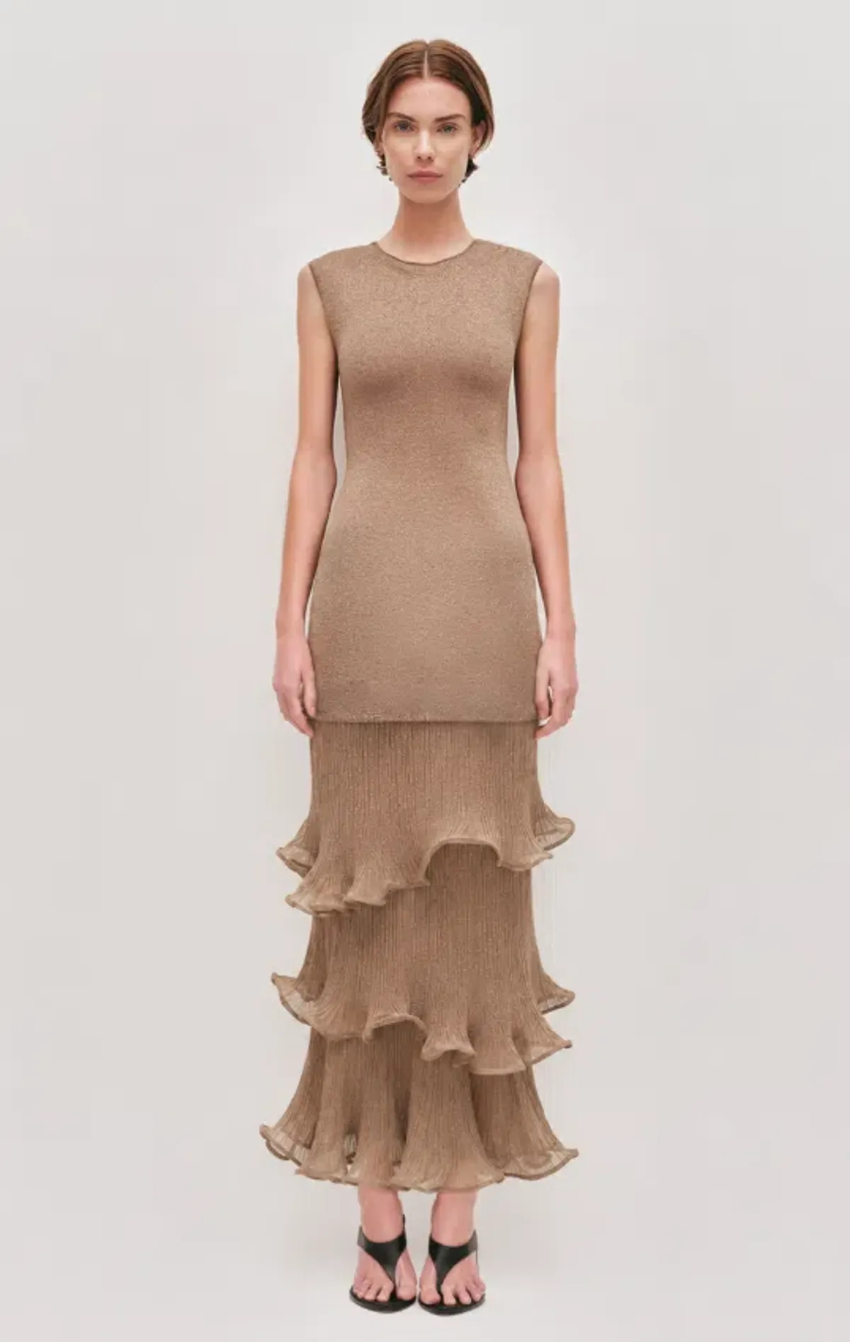 AJE Ciela Ruffle Knit Maxi Dress Burnished gold Size L - Image 1