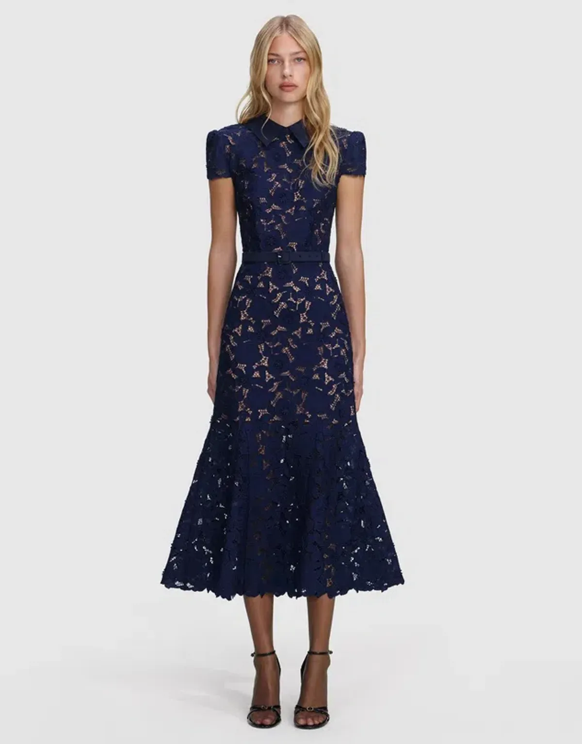 Self Portrait Navy Guipure Lace Midi Dress size 10 - Image 1