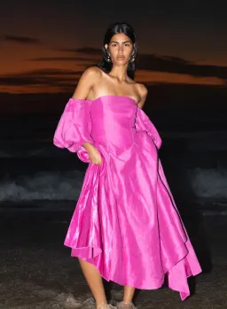 Aje Incarnation Midi Dress in Magenta Size 10 for rent on The Volte - image 4