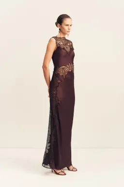 Jamila Lace High Neck Maxi Dress - Espresso for rent on The Volte - image 5