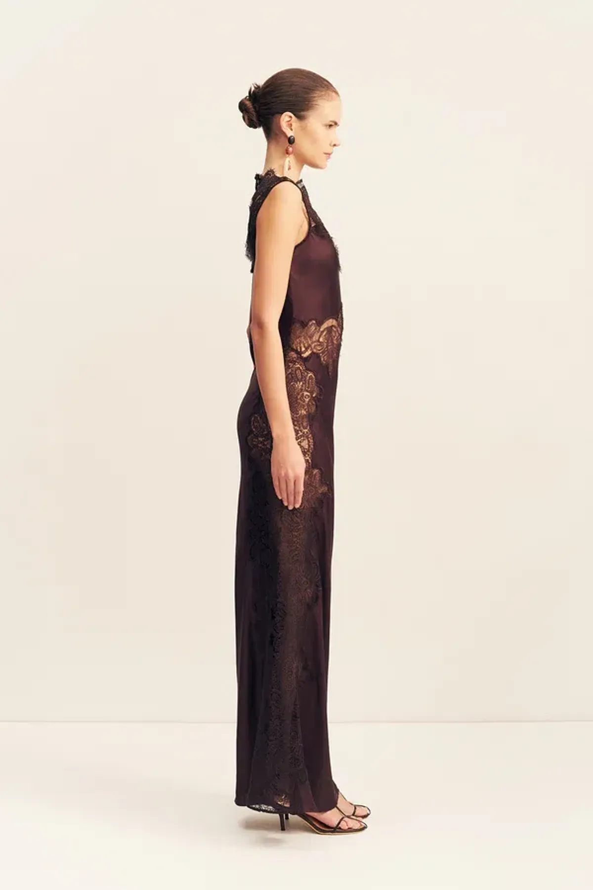 Jamila Lace High Neck Maxi Dress - Espresso - Image 6