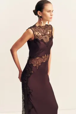 Jamila Lace High Neck Maxi Dress - Espresso for rent on The Volte - image 4