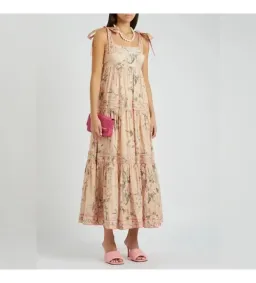  🌸 ZIMMERMAN Moonshine Tie Shoulder Dress – Cream & Pink Floral Maxi – Size 3 / 14 AU 🌸 for rent on The Volte - image 8