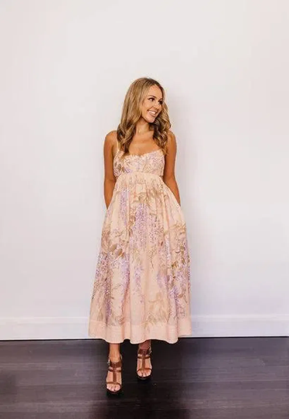🌸 ZIMMERMAN Rosa Bralette Midi Dress – Lilac Pink Wisteria Floral Maxi – Size 2 / AU 12 🌸 - Image 3