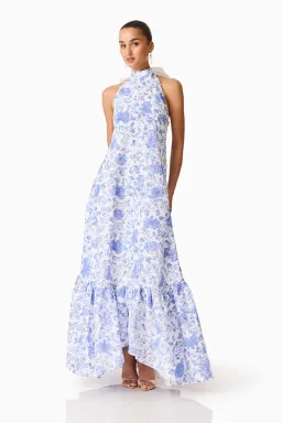 Elliatt Elin Halter Gown in Blue Floral Size S/AU 8 for rent on The Volte - image 3
