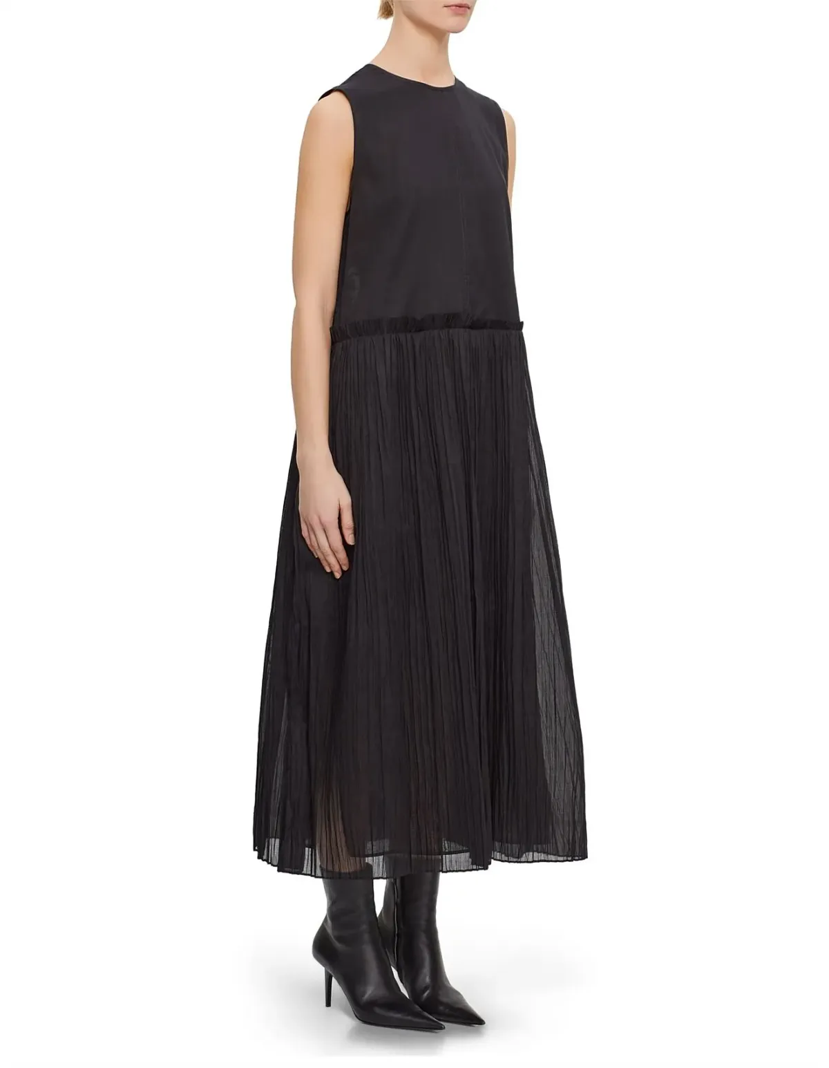 Jil Sander Elegant Pleated Midi Dress Black Size 40 - Image 3