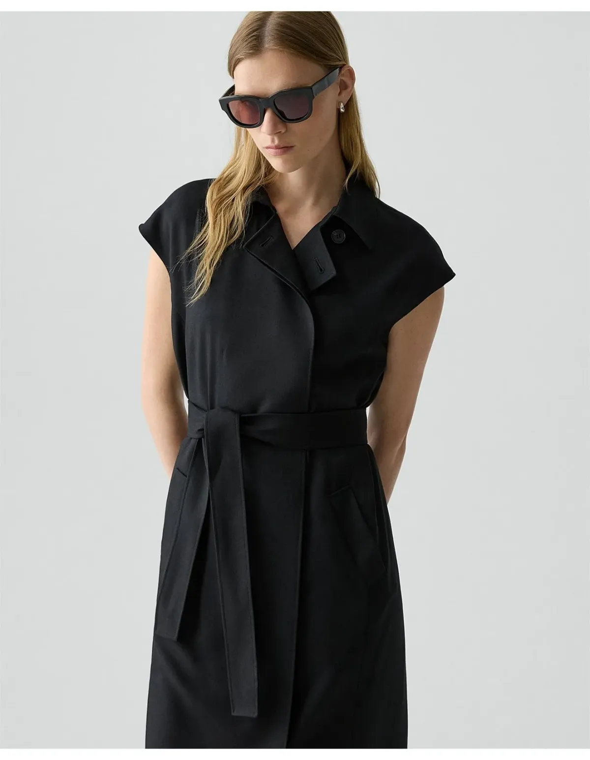 Theory Double-Breasted Wool-Blend Flannel Dress Size S Black - Image 3