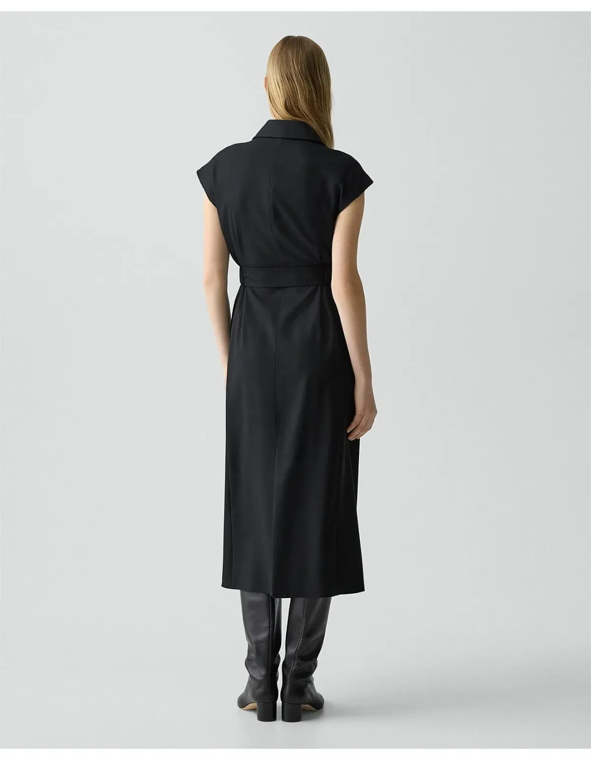Theory Double-Breasted Wool-Blend Flannel Dress Size S Black - Image 4