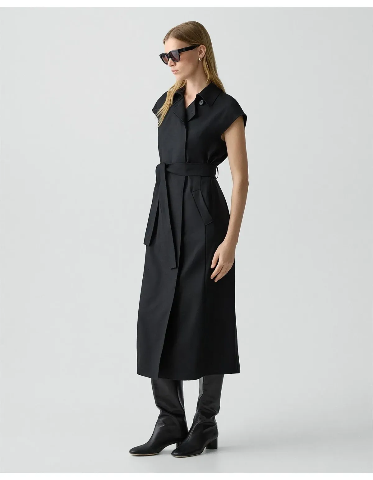 Theory Double-Breasted Wool-Blend Flannel Dress Size S Black - Image 2