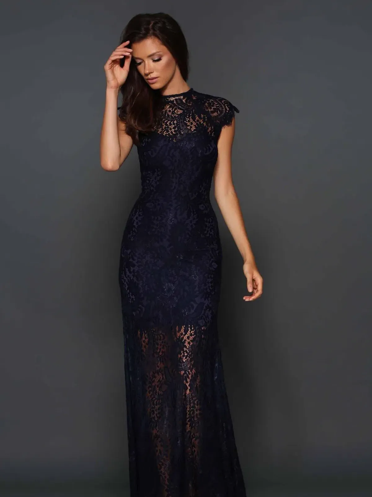 Elle Zeitoune Demi Lace Gown Navy  - Image 1