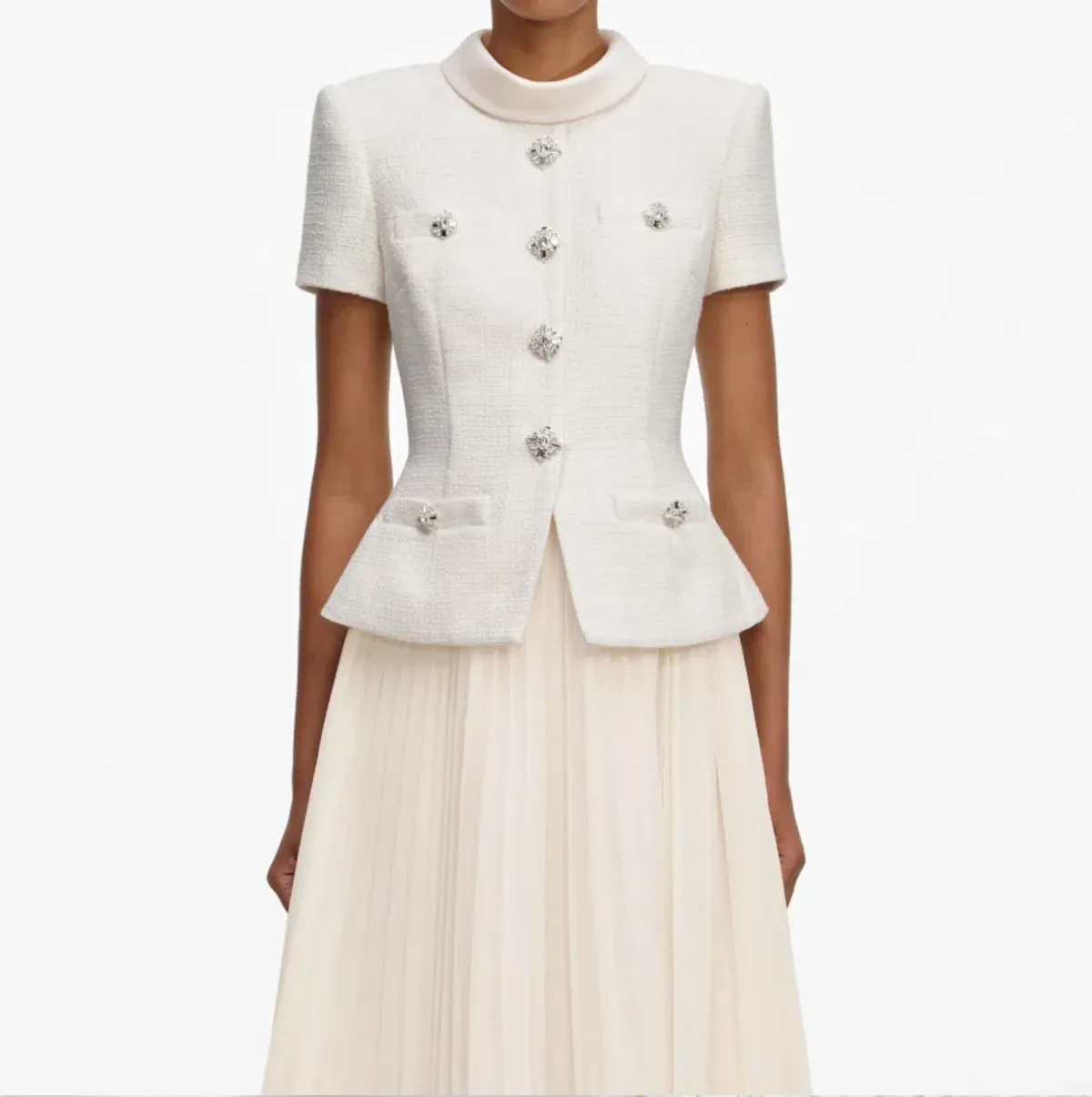 Self Portrait Cream Boucle Collared Midi Dress Size 18 - Image 4