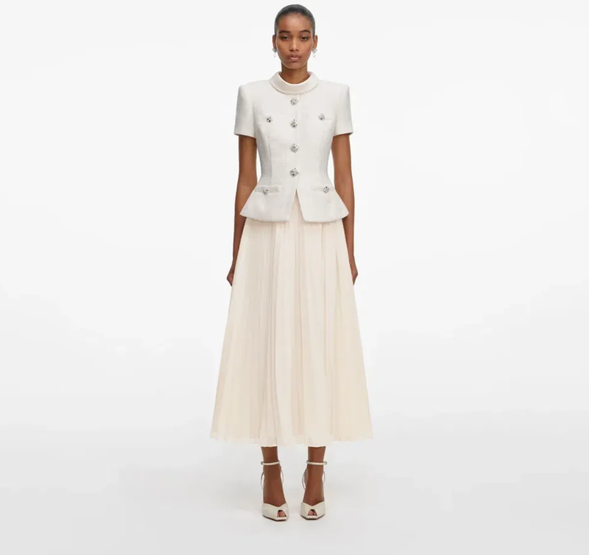 Self Portrait Cream Boucle Collared Midi Dress Size 18 - Image 1