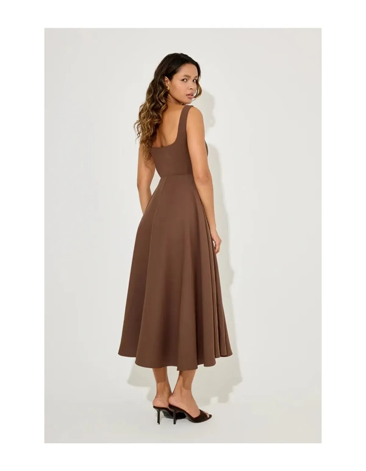 Odd Muse - The Ultimate Muse Square Neck Midi Dress "Chocolate" Size XS - Image 3