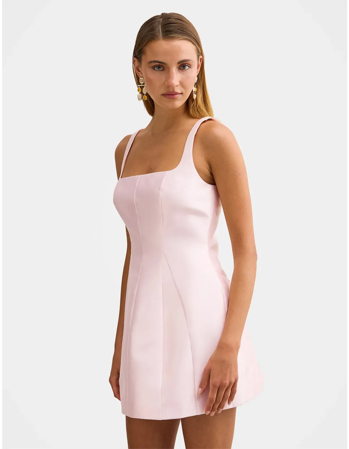 Forever New - Kaitlyn Structured Satin Mini Dress "Pink" Size 8 - Image 2