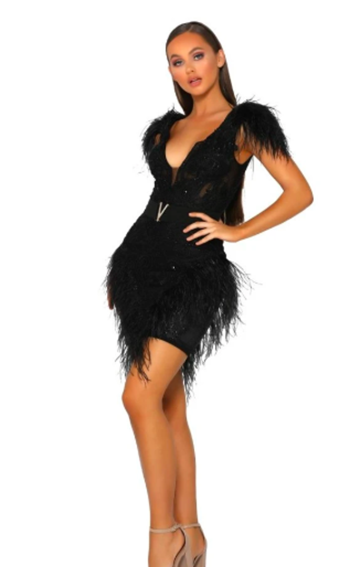 -Doll house:PORTIA & SCARLETT FEATHER MINI DRESS Size 8 - Image 1