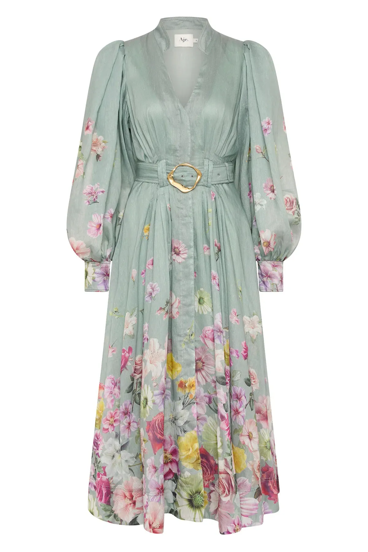 Aje Fleur Shirt Midi Dress - Mist Collage Floral Size 10 - Image 6