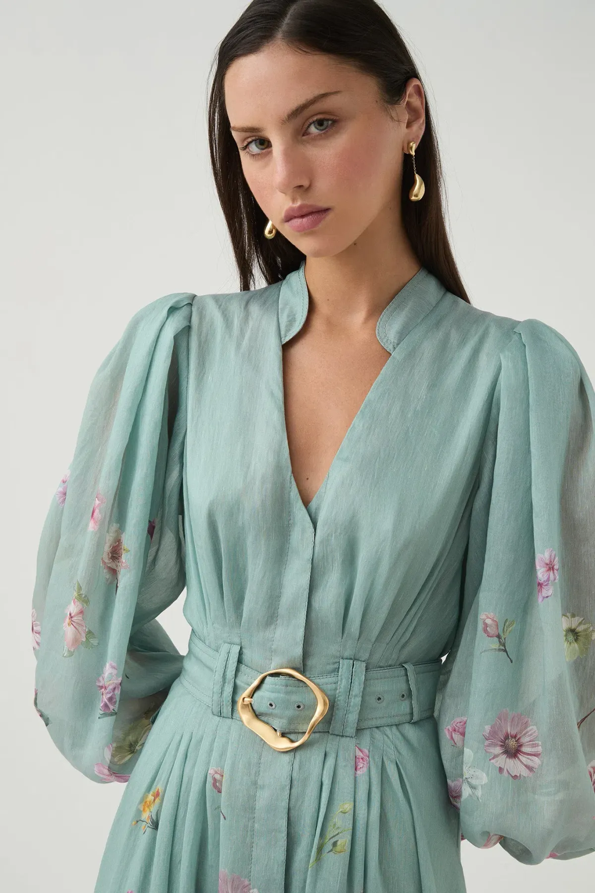 Aje Fleur Shirt Midi Dress - Mist Collage Floral Size 10 - Image 3