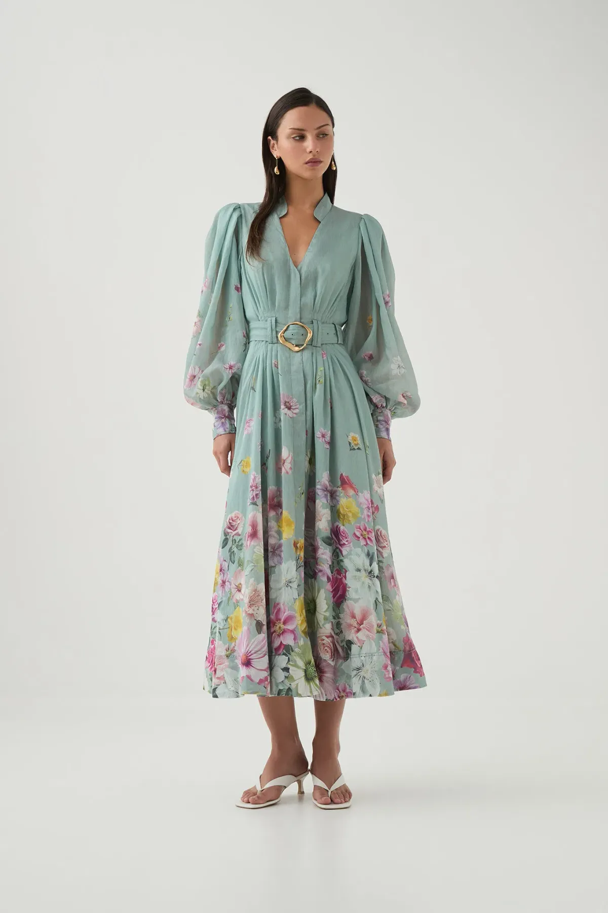 Aje Fleur Shirt Midi Dress - Mist Collage Floral Size 10 - Image 1
