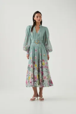 Aje Fleur Shirt Midi Dress - Mist Collage Floral Size 10 for rent on The Volte - image 1