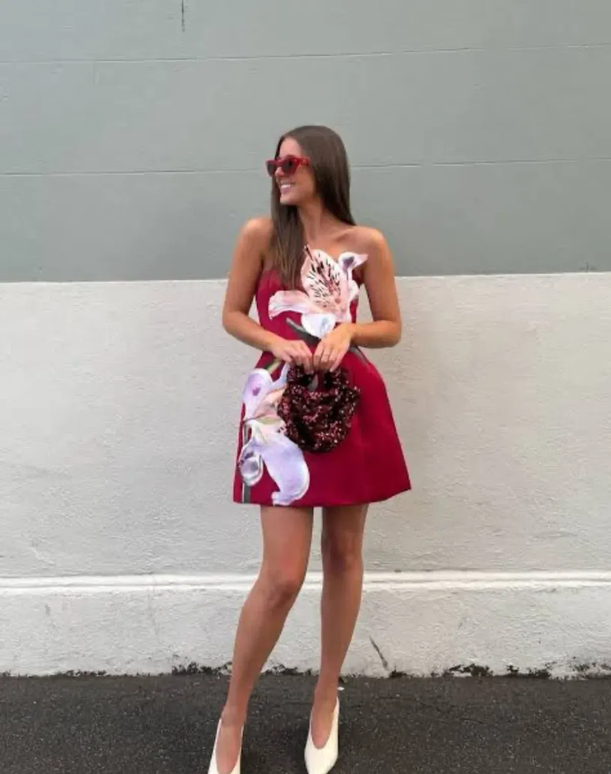 Leo Lin Rosario Appliqué Bustier Mini Dress - Lily Print in Oxblood Size 12 - Image 3