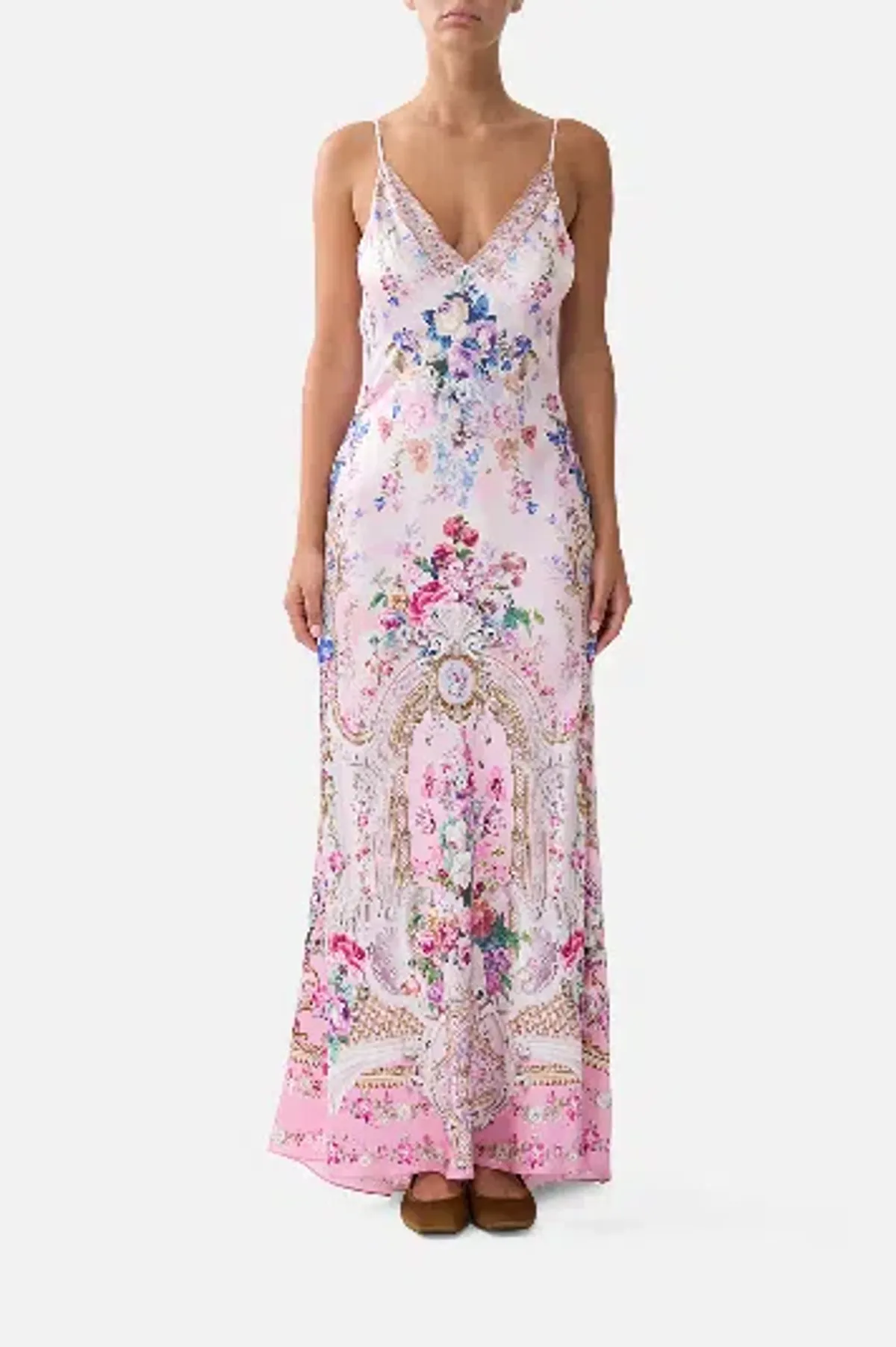 Camilla V-Neck Long Bias Slip Dress With Train  Palatial Pastels size S - Image 3