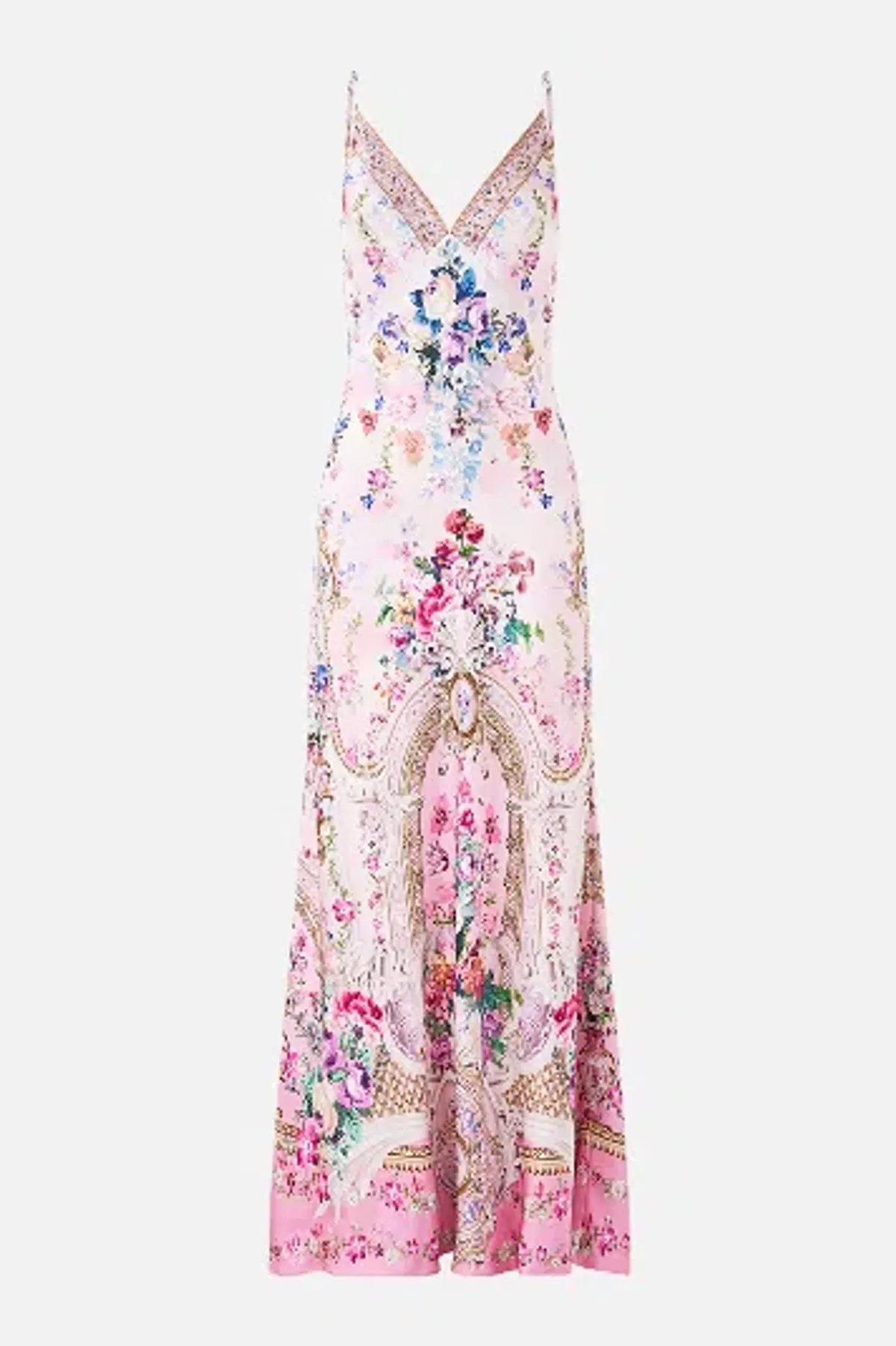 Camilla V-Neck Long Bias Slip Dress With Train  Palatial Pastels size S - Image 1