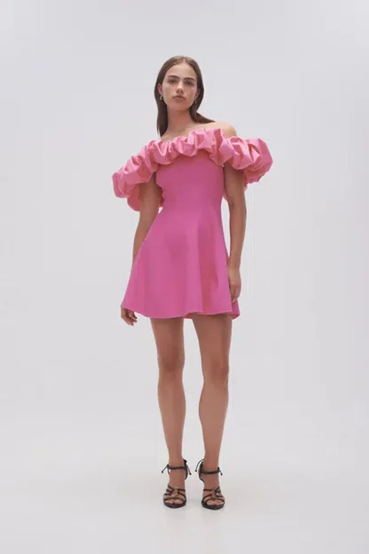 AJE Eldora Ruffle Puff Off the Shoulder Mini Dress In Pink | Size M / Medium - Image 4