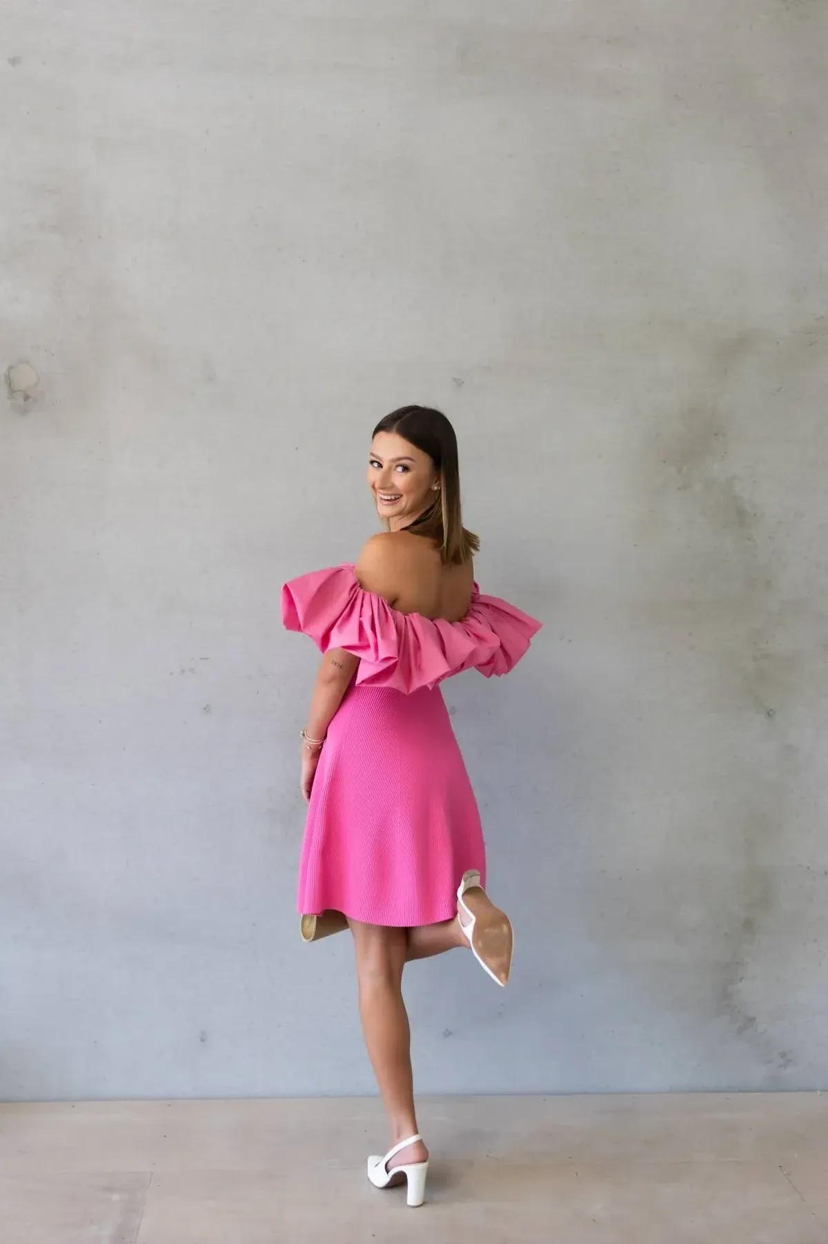 AJE Eldora Ruffle Puff Off the Shoulder Mini Dress In Pink | Size M / Medium - Image 2