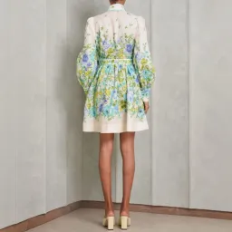 Zimmermann Raie Buttoned Mini Dress Teal/Blue Floral Size 4 for rent on The Volte - image 4