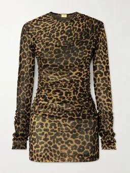 Saint Laurent Leopard-print ruched tulle minidress for rent on The Volte - image 1