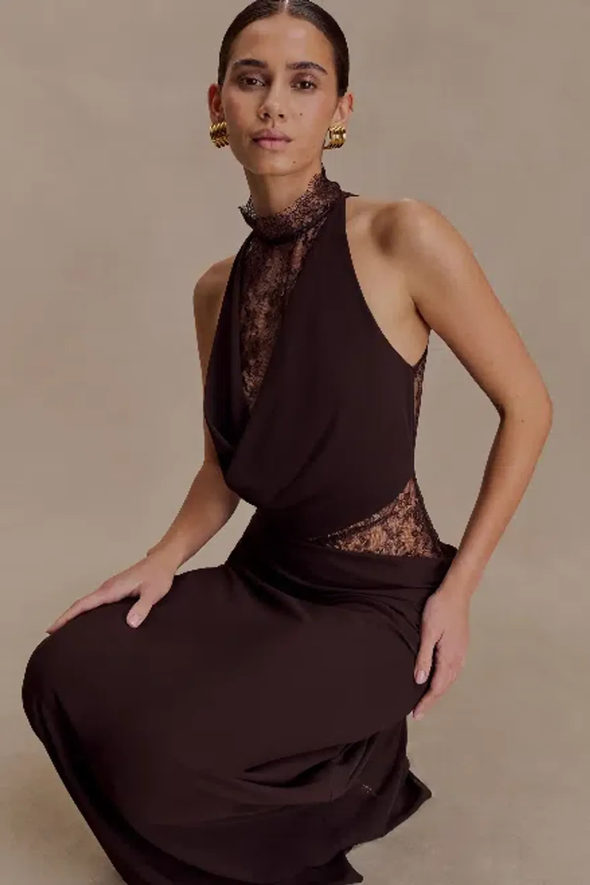Meshki Arra Chiffon And Lace Halter Maxi Dress - Size M - Image 4