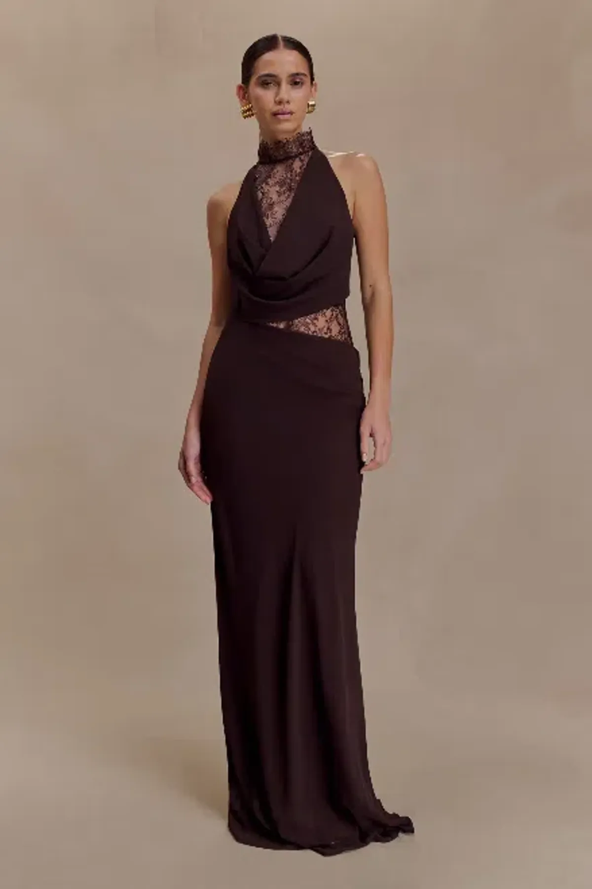 Meshki Arra Chiffon And Lace Halter Maxi Dress - Size M - Image 1