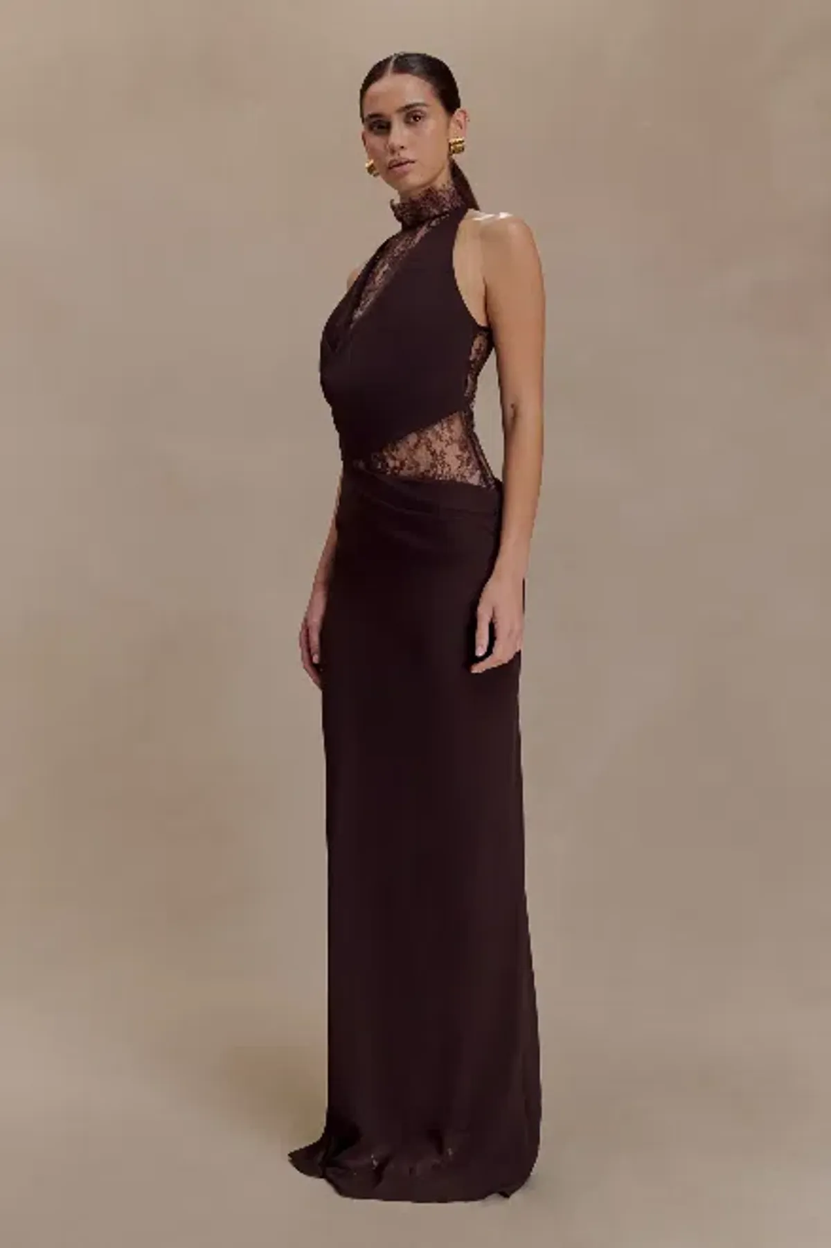Meshki Arra Chiffon And Lace Halter Maxi Dress - Size M - Image 3