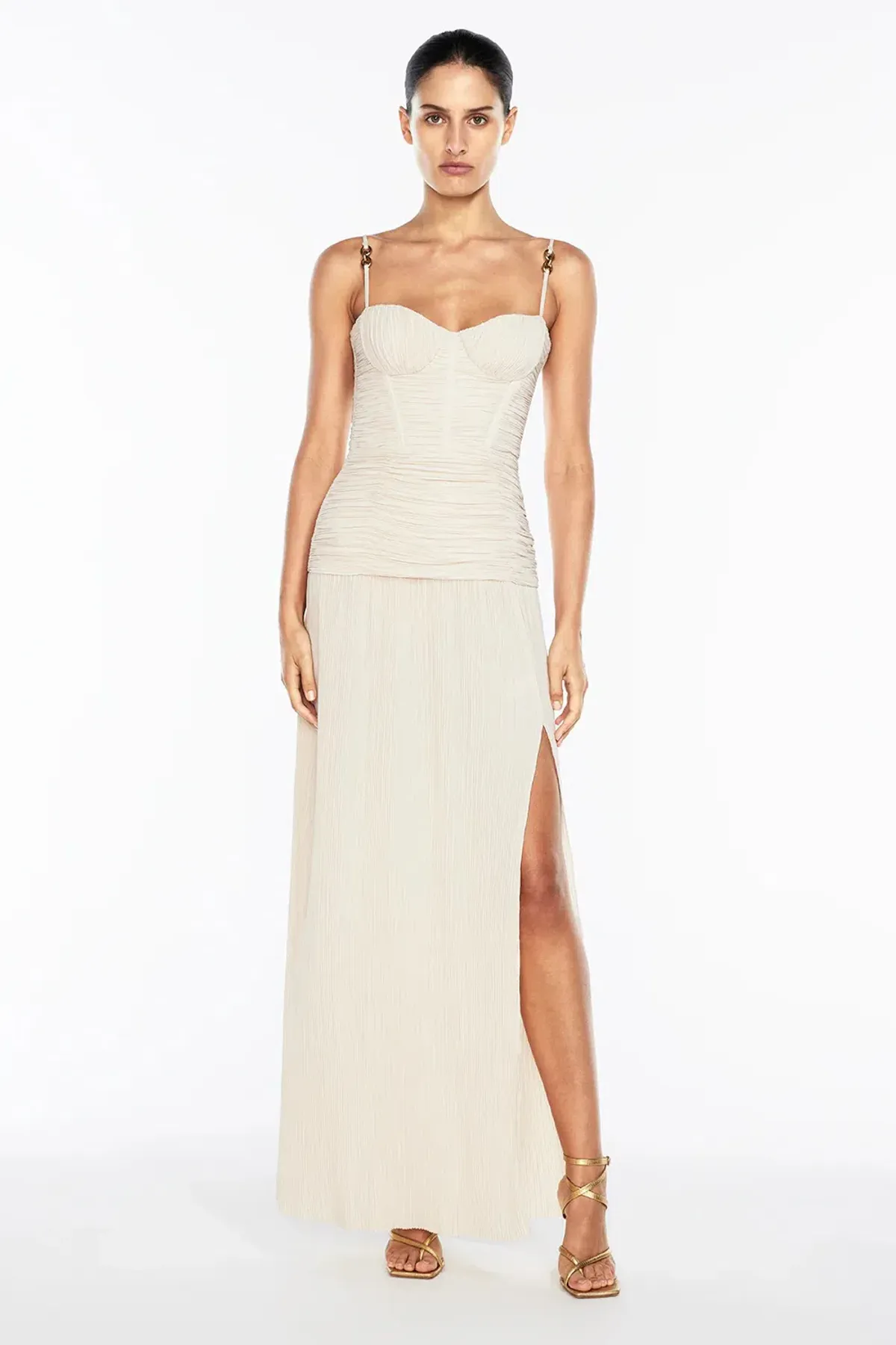 MANNING CARTELL DOUBLE TIME PLEAT MAXI / NOUGAT / SIZE 12 - Image 1