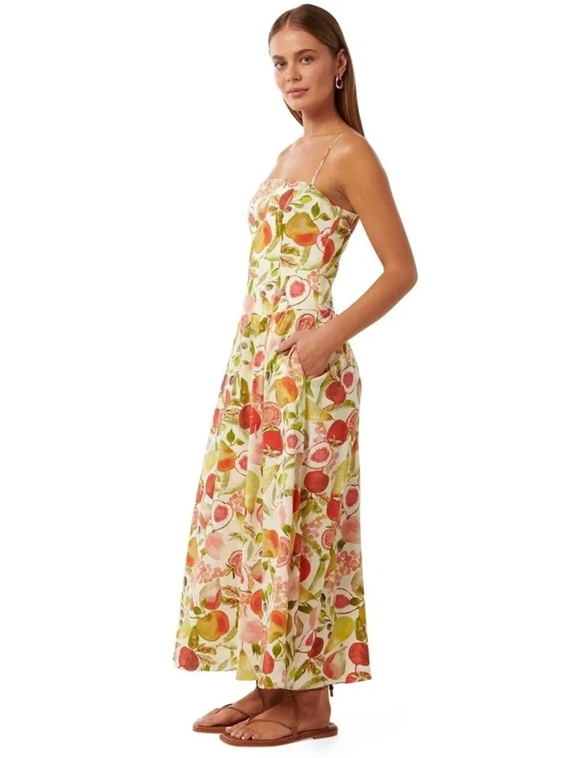 Forever New Brooke Linen Drop Waist Midi Dress in Multi - Image 3