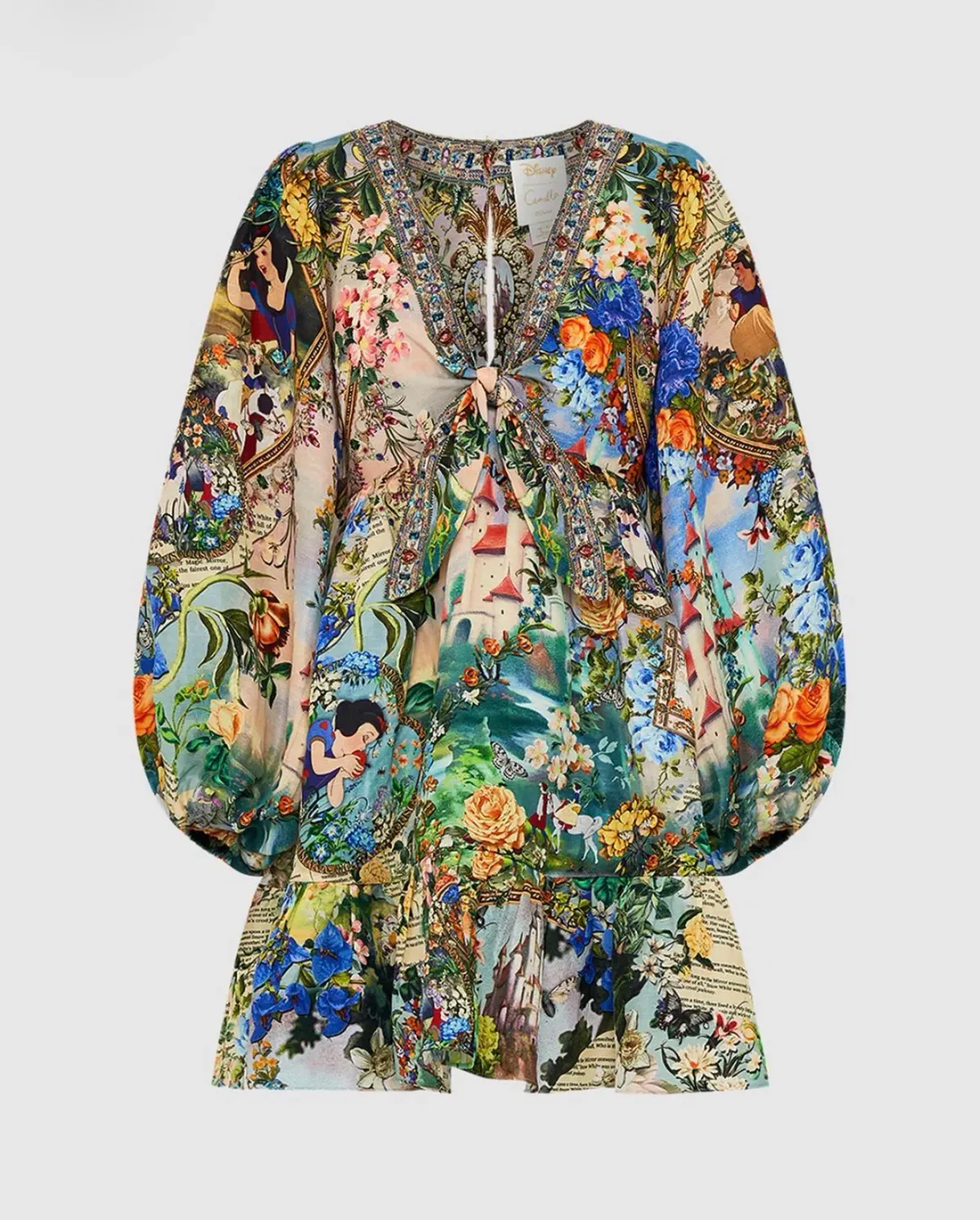 Camilla Short Tie Front Blouson Mini Dress Floral Size 16 - Image 5