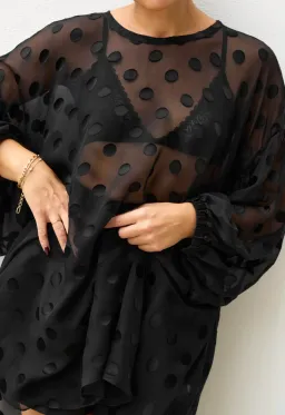 Isabella Longginou Black Sheer Spot Blouse Size L for rent on The Volte - image 3
