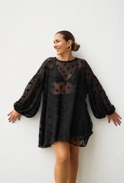 Isabella Longginou Black Sheer Spot Blouse Size L for rent on The Volte - image 2
