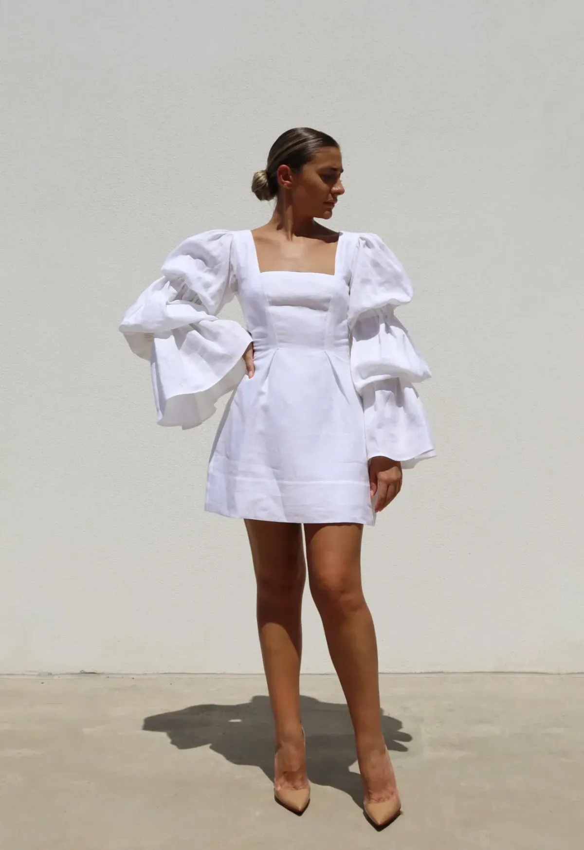 Isabella Longginou White Puff Mini Dress - Image 1