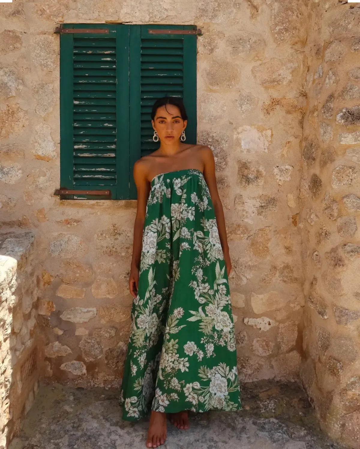 Isabella Longginou Green Floral Strapless Maxi Dress Size 14 - Image 1