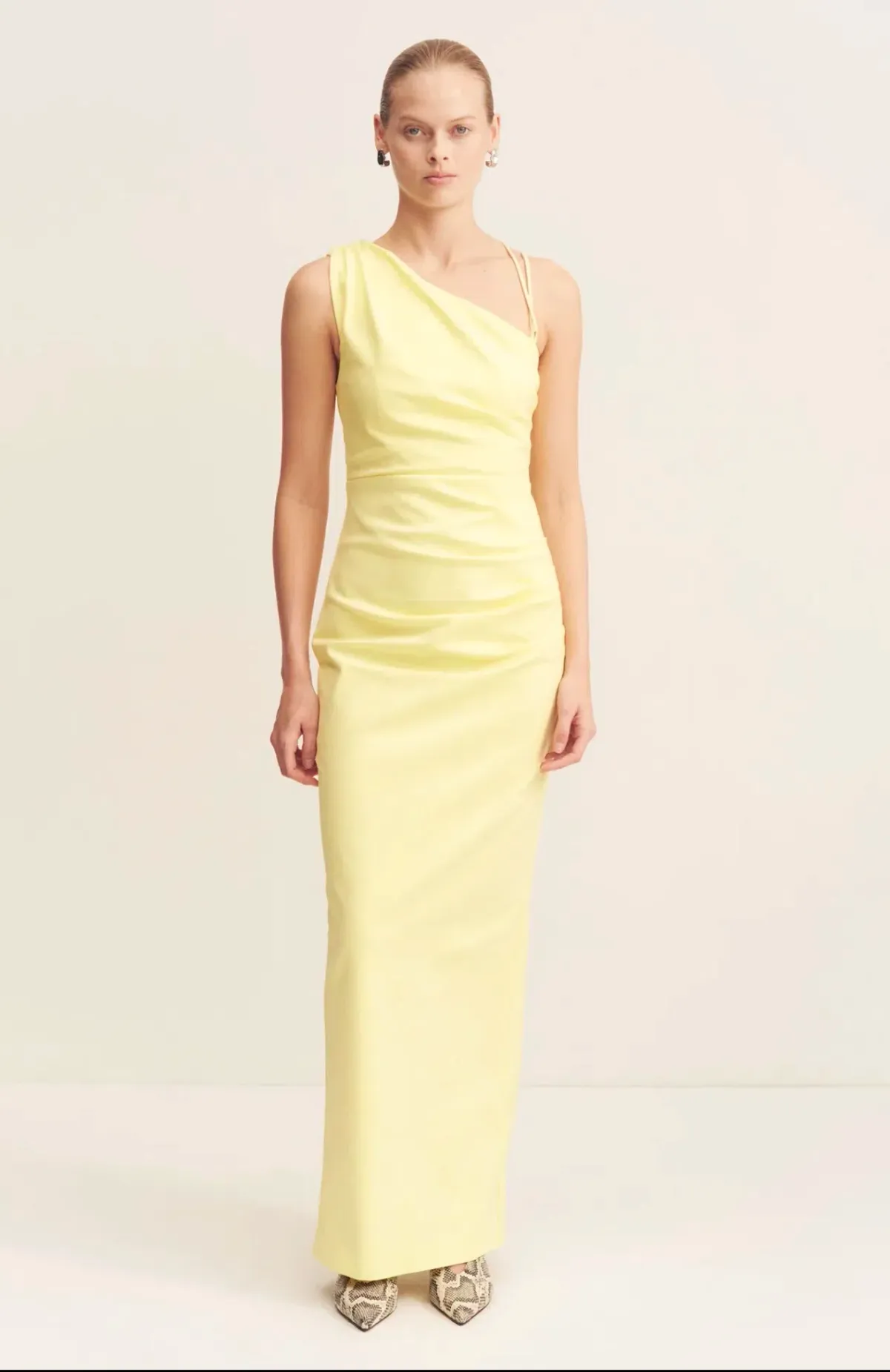 Shona Joy Lani Asymmetrical Gathered Maxi Dress Lemonade Size 14 - Image 1