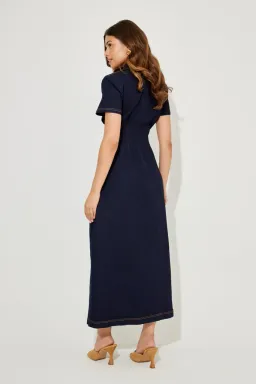 Odd Muse Denim Collared Midi Dress Dark Denim Size L for rent on The Volte - image 2