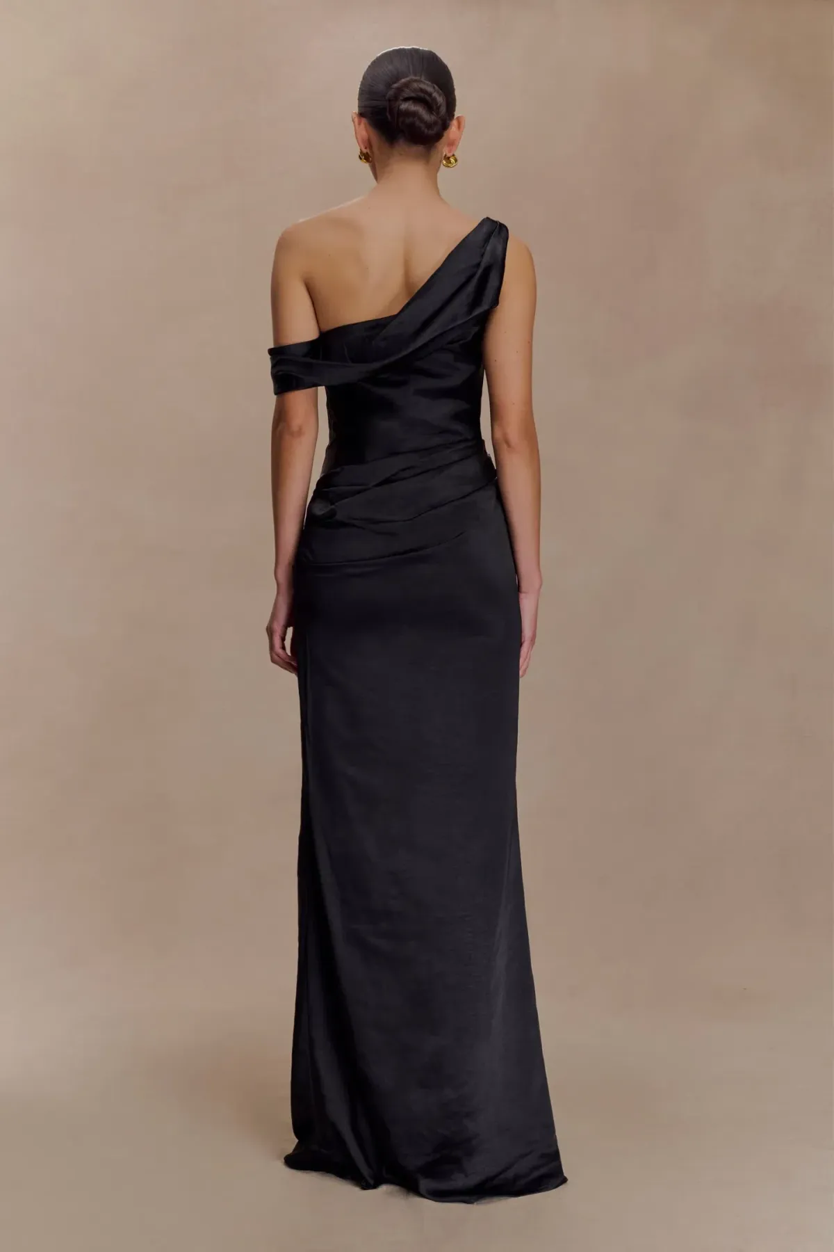 MESHKI Dahlia Off Shoulder Satin Maxi Dress - Black Size L - Image 2